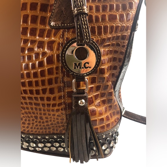 Women's Madi Claire Three-Toned Brown Crocodile Embossed Genuine Leather Bag. - Picture 14 of 16